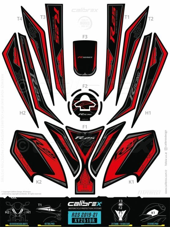 Yzf R25 2019-24 Kırmızı Tank Pad Seti 15 Parça