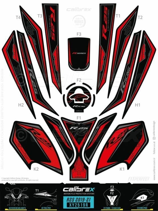 Yzf R25 2019-24 Kırmızı Tank Pad Seti 15 Parça