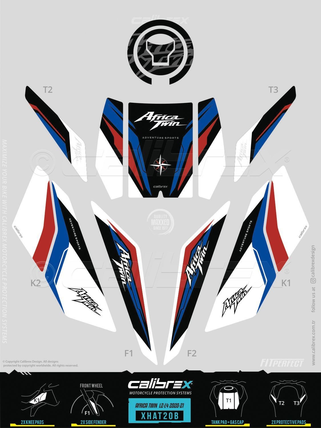 Honda Africa Twin L2-L4 2020-2021 Tank Pad Seti 11 Parça